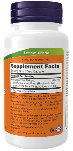 Now Ashwagandha 450 mg Capsules *90 - A2D LIMITED @Ashbiz