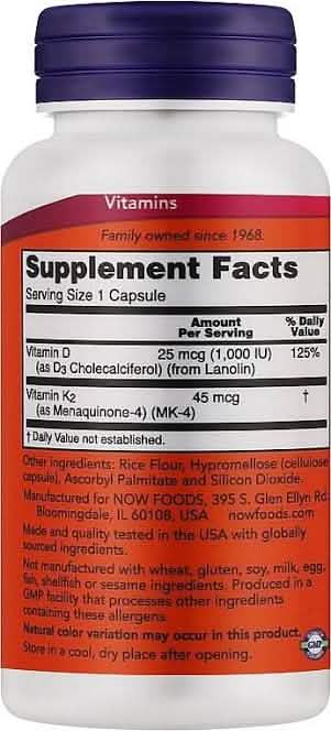 Now Vitamin D3 and K2 120's - A2D LIMITED @Ashbiz